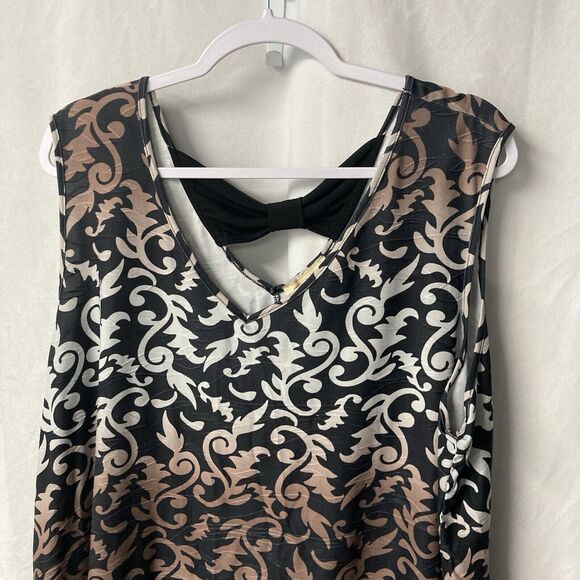 45-2 FRONT OF CLOSET black multicolor v-cut handkerchief hem sleeveless top 3X - Picture 2 of 6